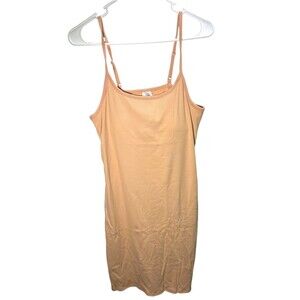 Real Essentials Ladies Spaghetti Strap Ribbed Tank Mini Dress Built-In Bra Peach